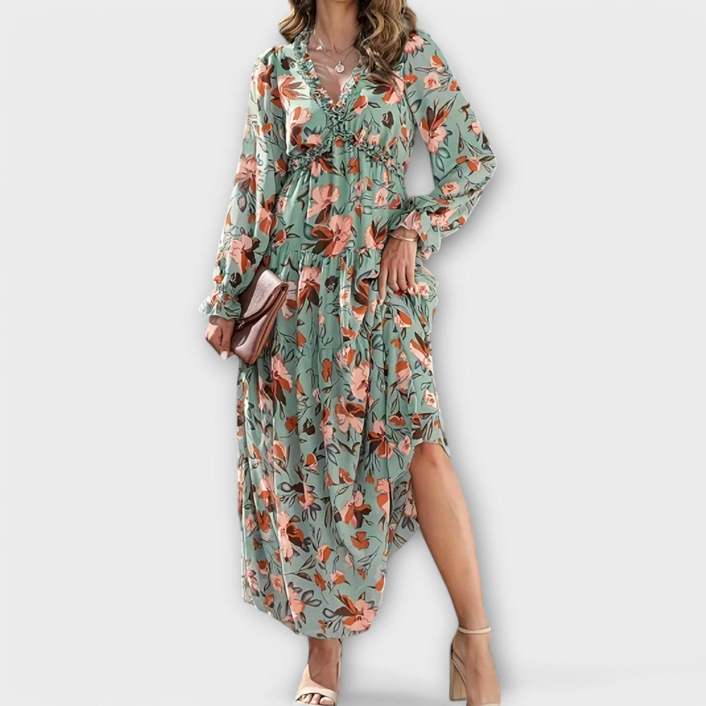 ELISABETH - LANGES BLUMENKLEID MIT V-AUSSCHNITT