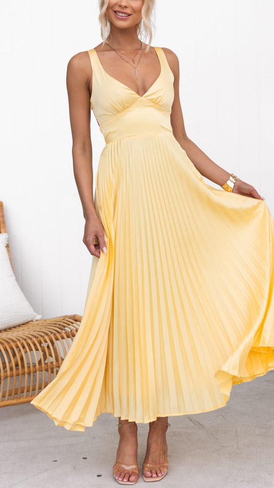 Aby | Gelbes Plissiertes Maxikleid
