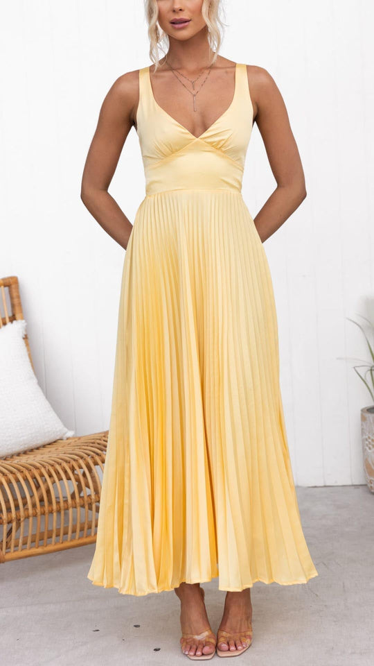 Aby | Gelbes Plissiertes Maxikleid