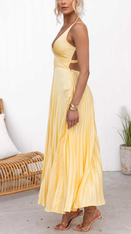 Aby | Gelbes Plissiertes Maxikleid