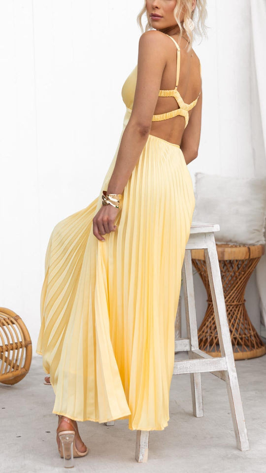 Aby | Gelbes Plissiertes Maxikleid