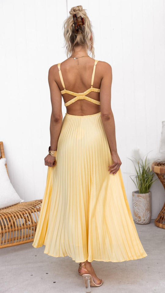 Aby | Gelbes Plissiertes Maxikleid